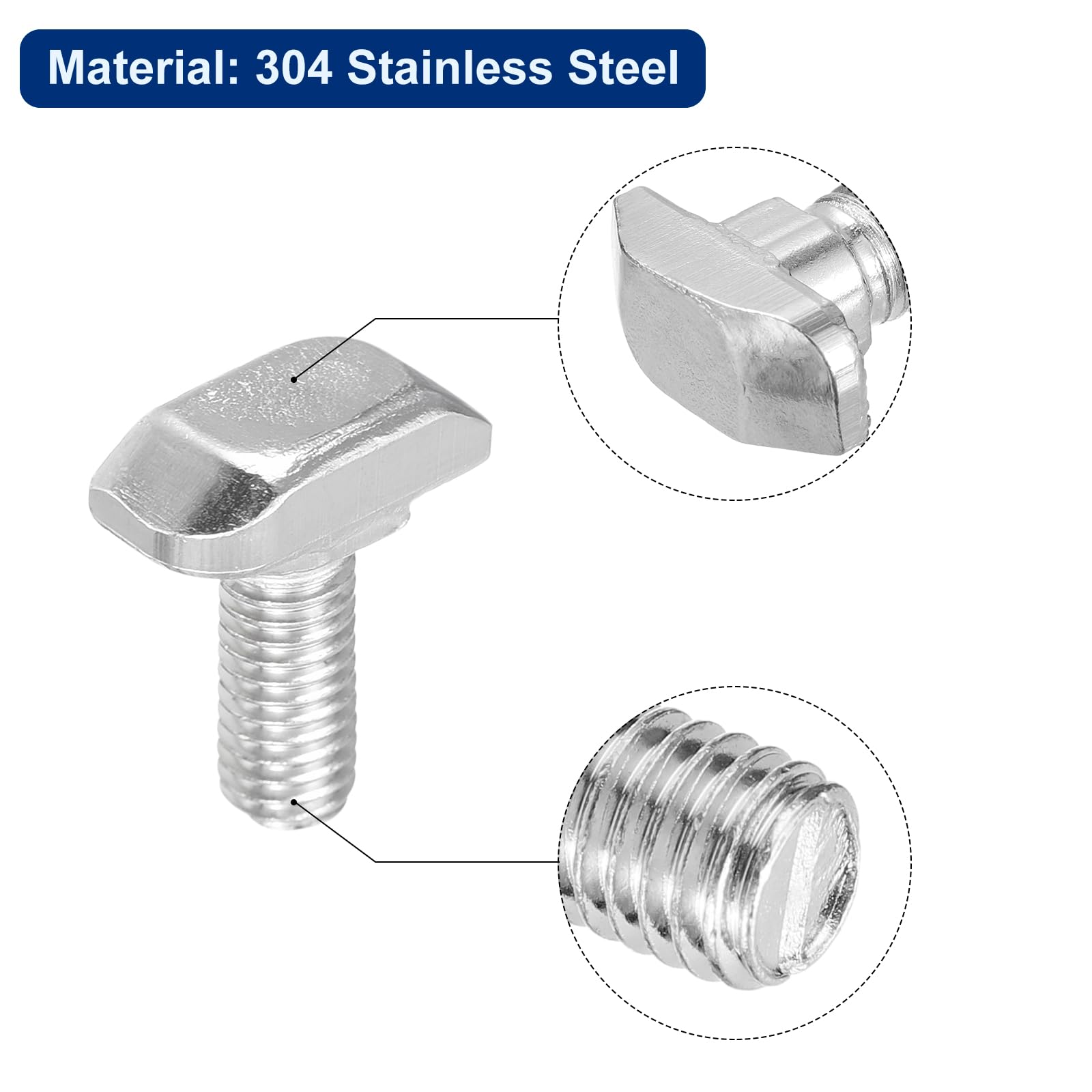 QUARKZMAN 20Pcs Boulons À Fente En T, M6 x 16mm Boulon À Tête Marteau Vis À T Pour Profilé D'Extrusion En Aluminium À Fente En T Série 3030, Acier Inoxydable 304, Argent
