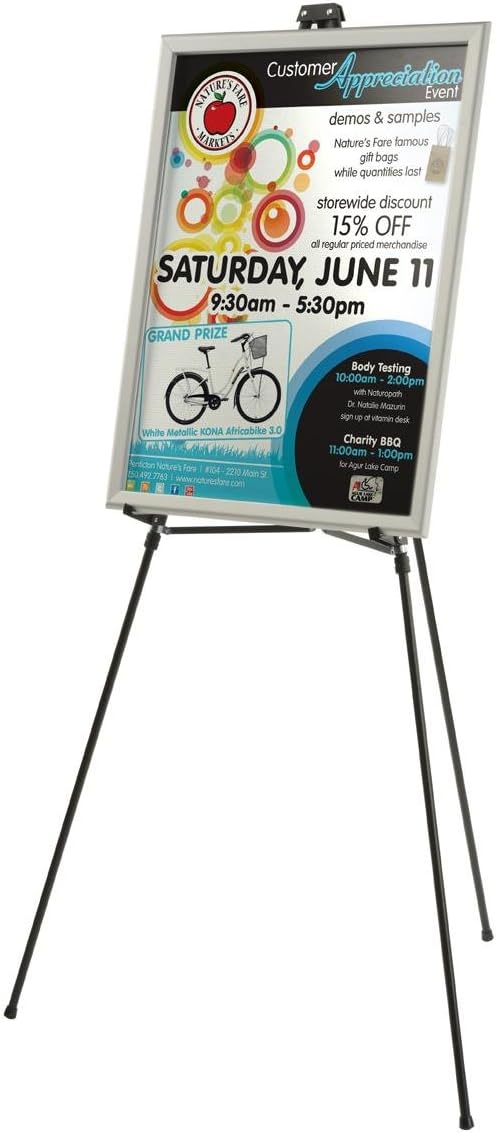 Portable Easel with Adjustable Height for Tabletop or Floor-Standing Use, Aluminum (Black)