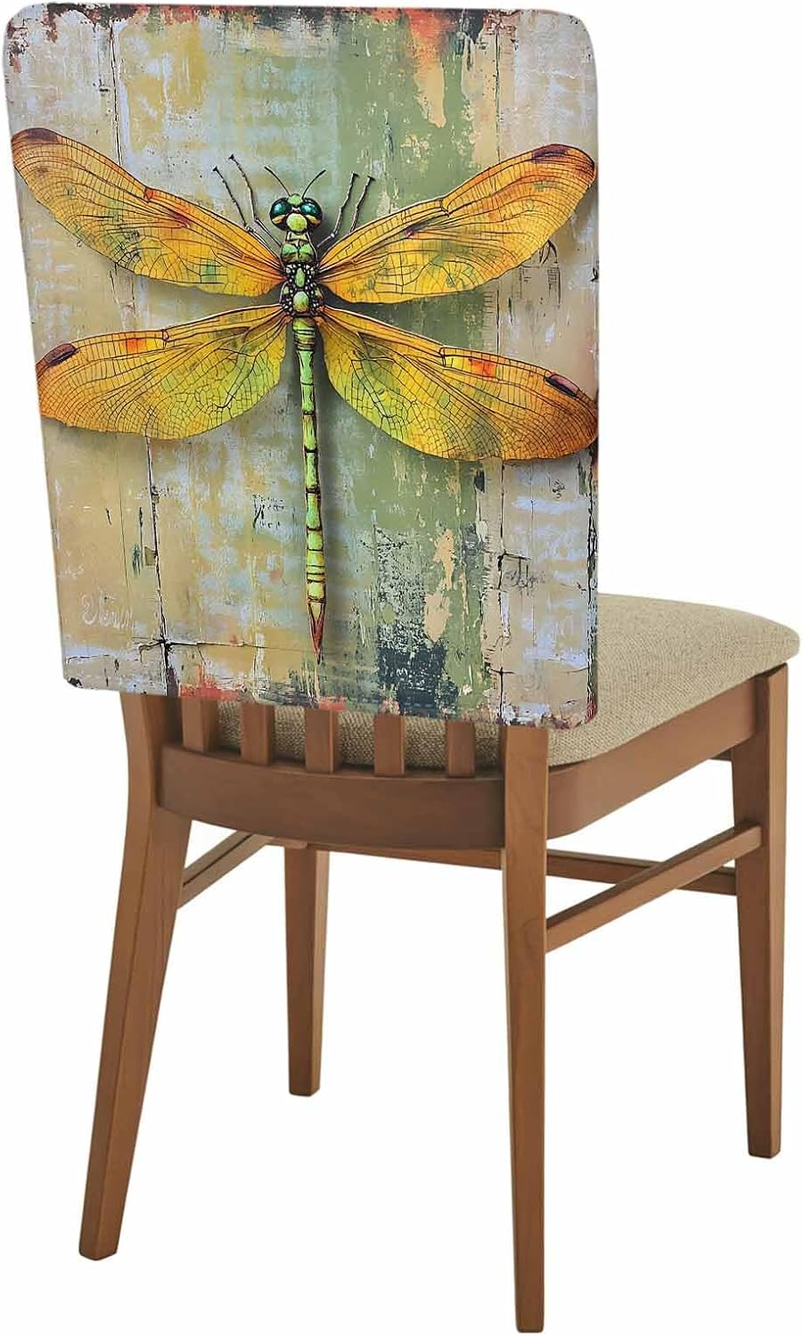 Modern Oil Painting Chair Back Covers Retro Yellow Dragonfly Wing Set of 6 Dining Room Stretch Slipcovers, Removable Seat Protector for Kitchen Home Hotel Decor
