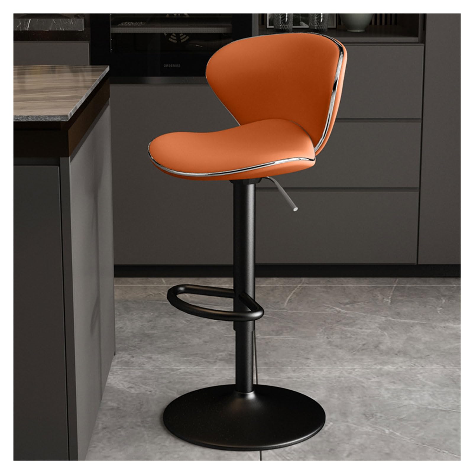 adjustable swivel bar stools, modern pu leather counter height with back & footrest, kitchen island barstools 63-83cm color coffe
