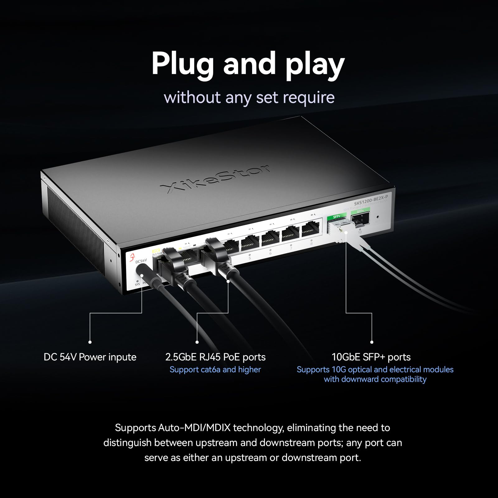 XikeStor Switch Ethernet Non Gestito 8 Porte 2.5G PoE+ IEEE802.3af/at PoE 100W Ventola Silenziosa 2.5Gb per AP VoIP Telefono IP Telecamera NVR