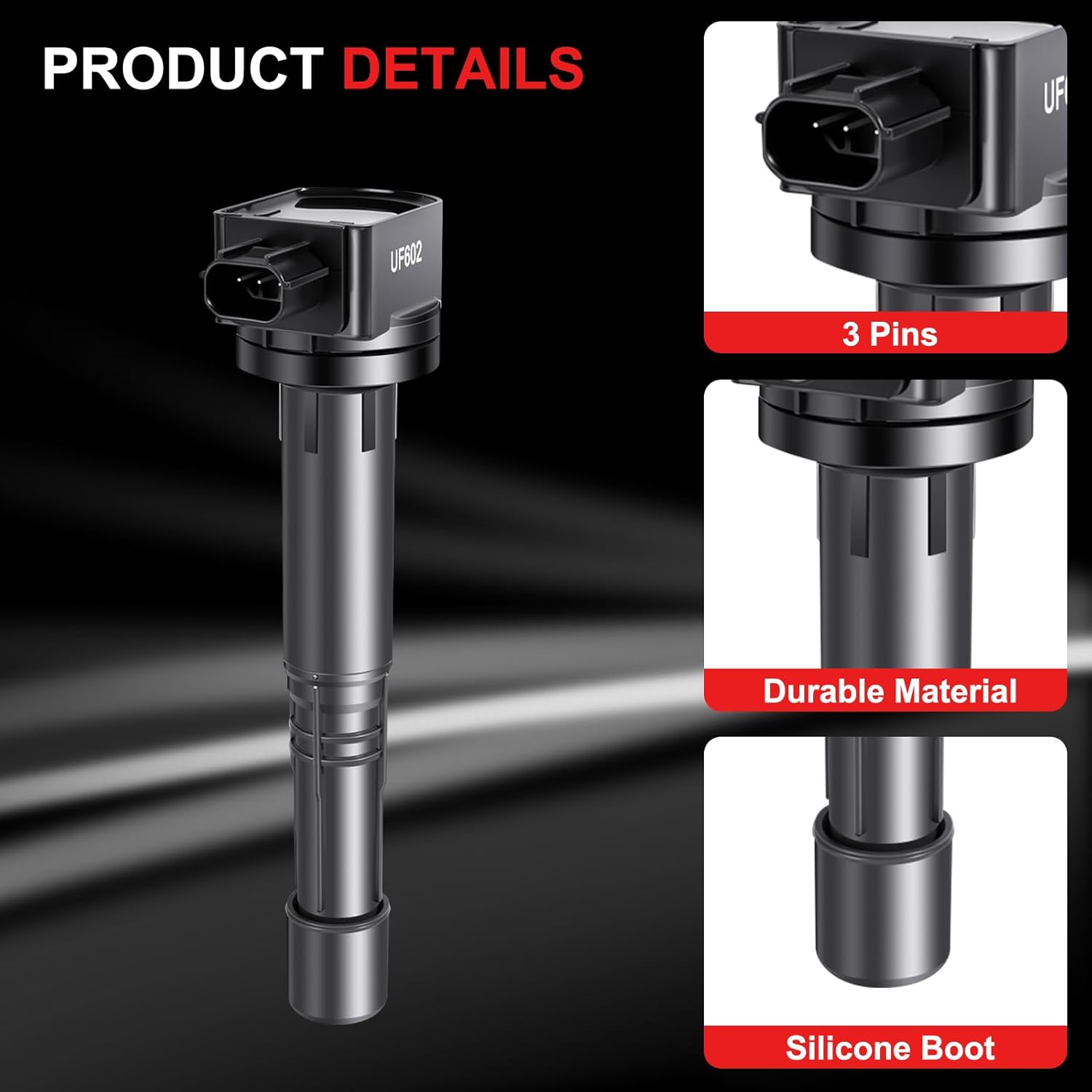 Ignition Coils Pack UF602 Fits for Acura ILX TSX 2.4L 2009-2018, Fits for Honda Accord 2008-2012, CR-V 2010-2014, Civic 2012-2015, Crosstour 2012-2015 L4 2.4L, Set of 4
