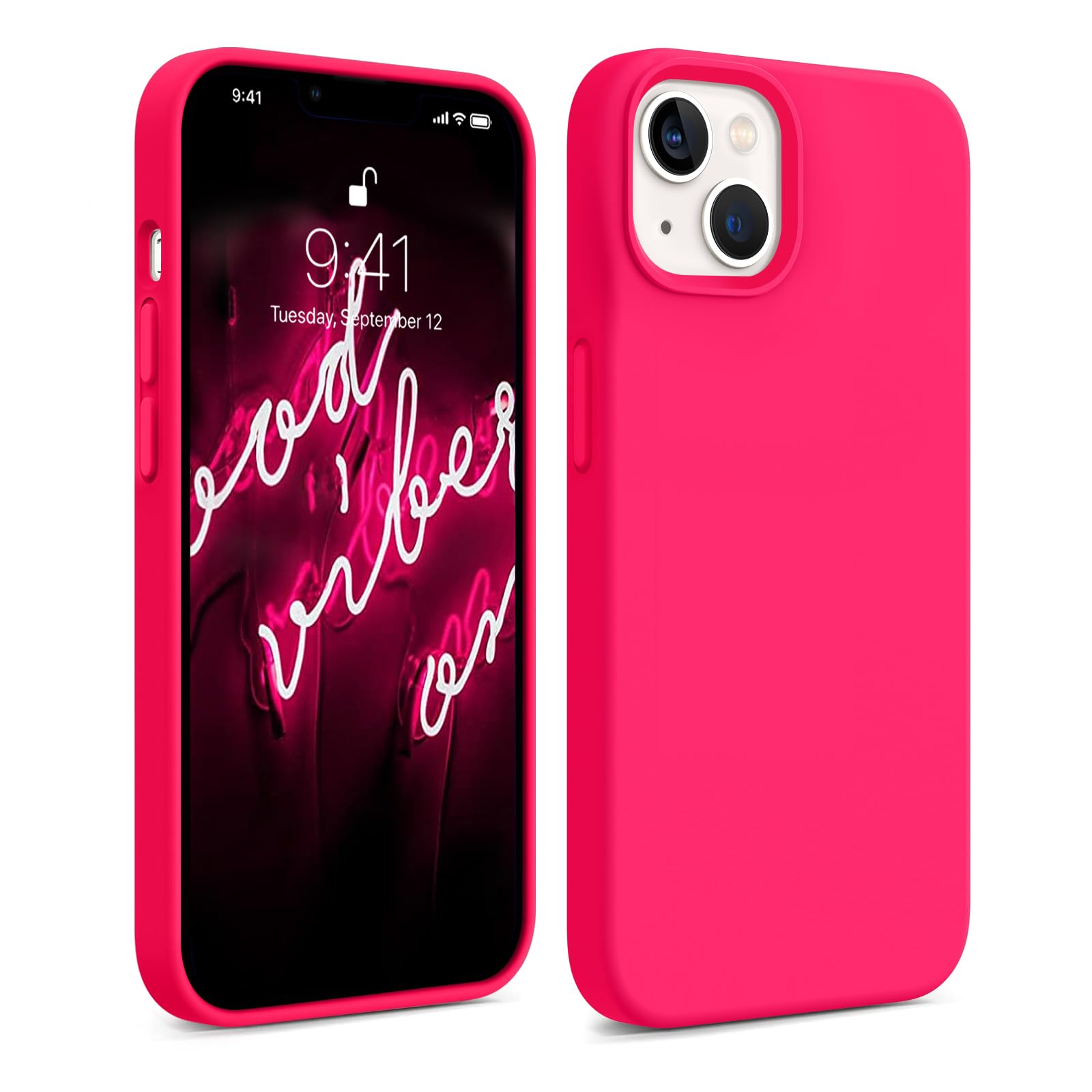 Compatible with iPhone 13 Case, [Silicone Slim Series] Full Body Shockproof Protective Phone Case with Soft Anti-Scratch Microfiber Lining, 6.1 inch, Hot Pink