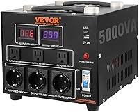 VEVOR 5000W Step Up/Down Voltage Converter Transformer 110V-220V, US/EU Outlets, USB/Type-C, Heavy Duty CE Certified