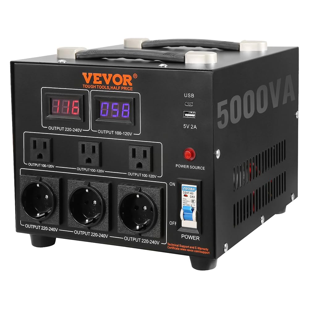 VEVOR Voltage Converter Transformer 5000W Heavy Duty Step Up Down Transformer Convert from 110 Volt to 220 Volt