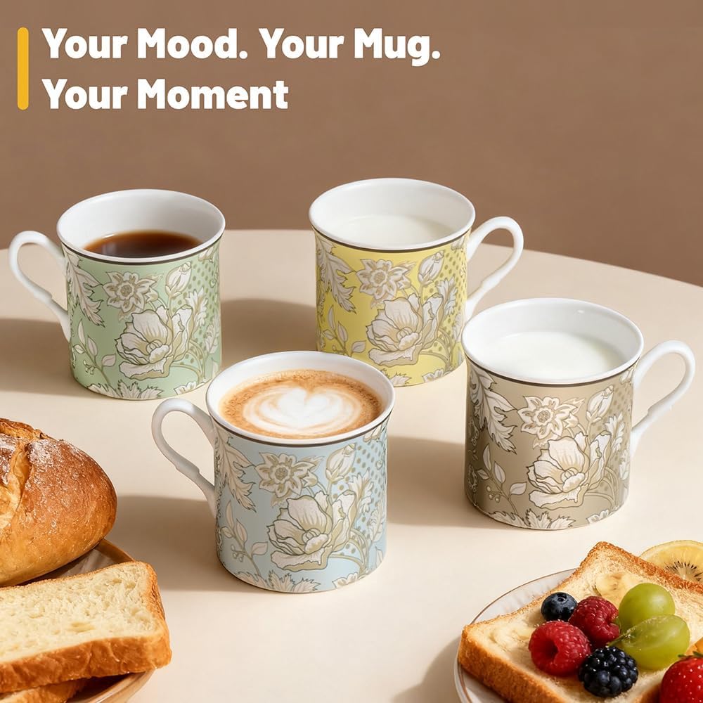 Ceramic Coffee Mugs Set of 4, 12 Oz Floral Pattern, Microwave and Dishwasher Safe, Comfortable Handles, Gifts for Women and Men, for Coffee, Tea, Latte, Cappuccino - Image 3