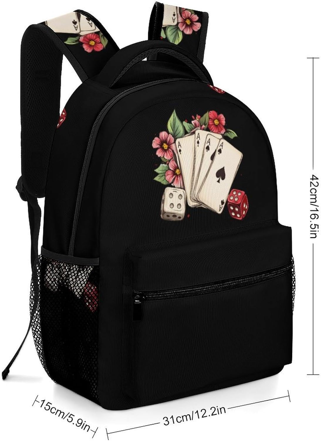Funny Aces Flower Laptop Backpack Lightweight Travel Daypack Shoulder Bag for Men Women