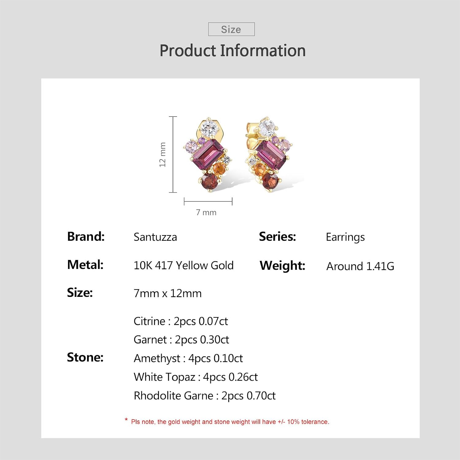 Santuzza 10K Solid Gold Cluster Gemstone Dainty Earrings for Women