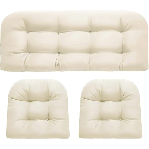 Wicker Chair Cushions 3 Piece Set, Outdoor Loveseat Wicker Cushions