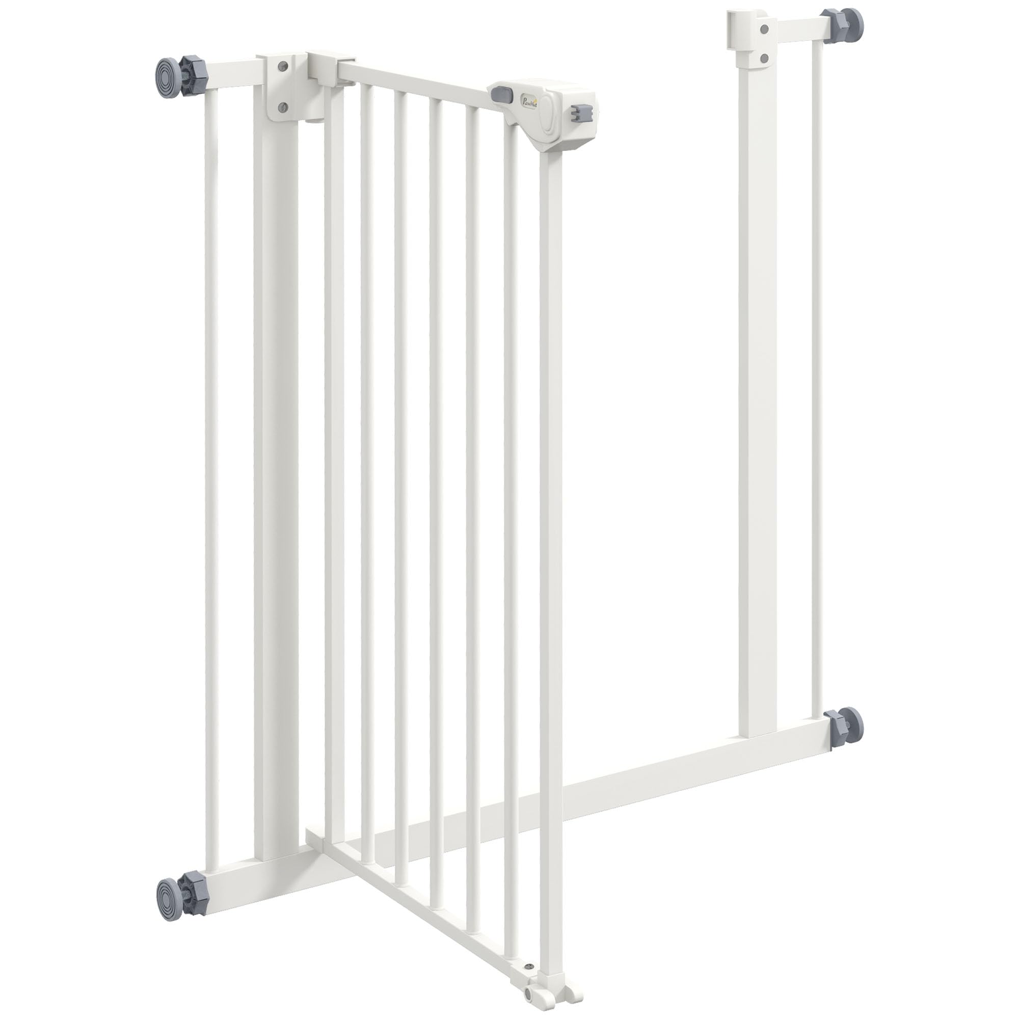 PawHut Puerta de Seguridad para Perros, Puerta de Barrera, 74-80 cm, Puerta de Seguridad de Escalera para Mascotas, Puerta para Perros, Puerta de Seguridad sin taladrar, Metal, plástico, Blanco | Reja de protección para escaleras, puerta y escalera, orien