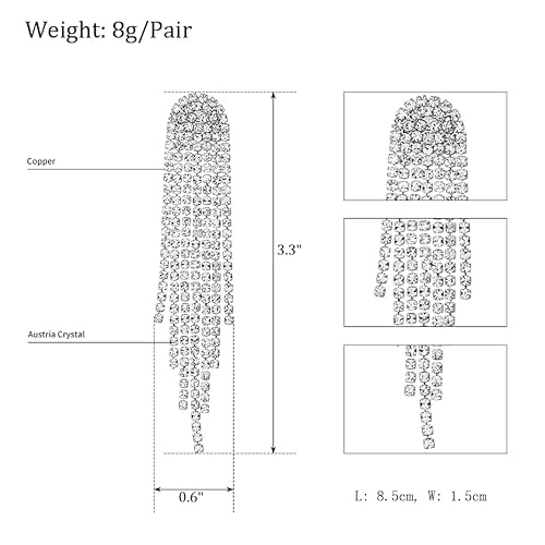 Mlouye Clip On Earrings Long Crystal Tassel Fringe For Wedding Women Girls Bridal Dangling Chain Dangle Drop Earring Silver Tone Clear #TOP5