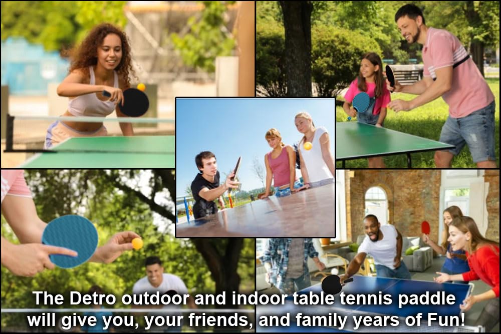 Detro Ping Pong Paddle for Indoor Or Outdoor Table Tennis Play | Weatherproof Competition Grade Ping Pong Paddle | Better Spin Control & Performance | Pro Style Ping Pong Paddle (Black)
