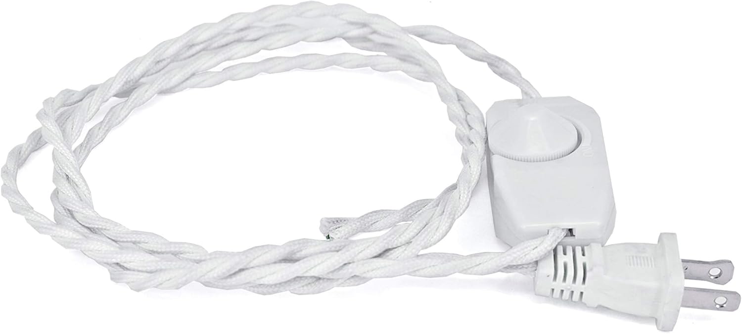 Twisted Cord Set - Black - 6 ft -Equipped w/a Standard USA Plug and Dimmer Switch for All Your DIY Lighting Needs!