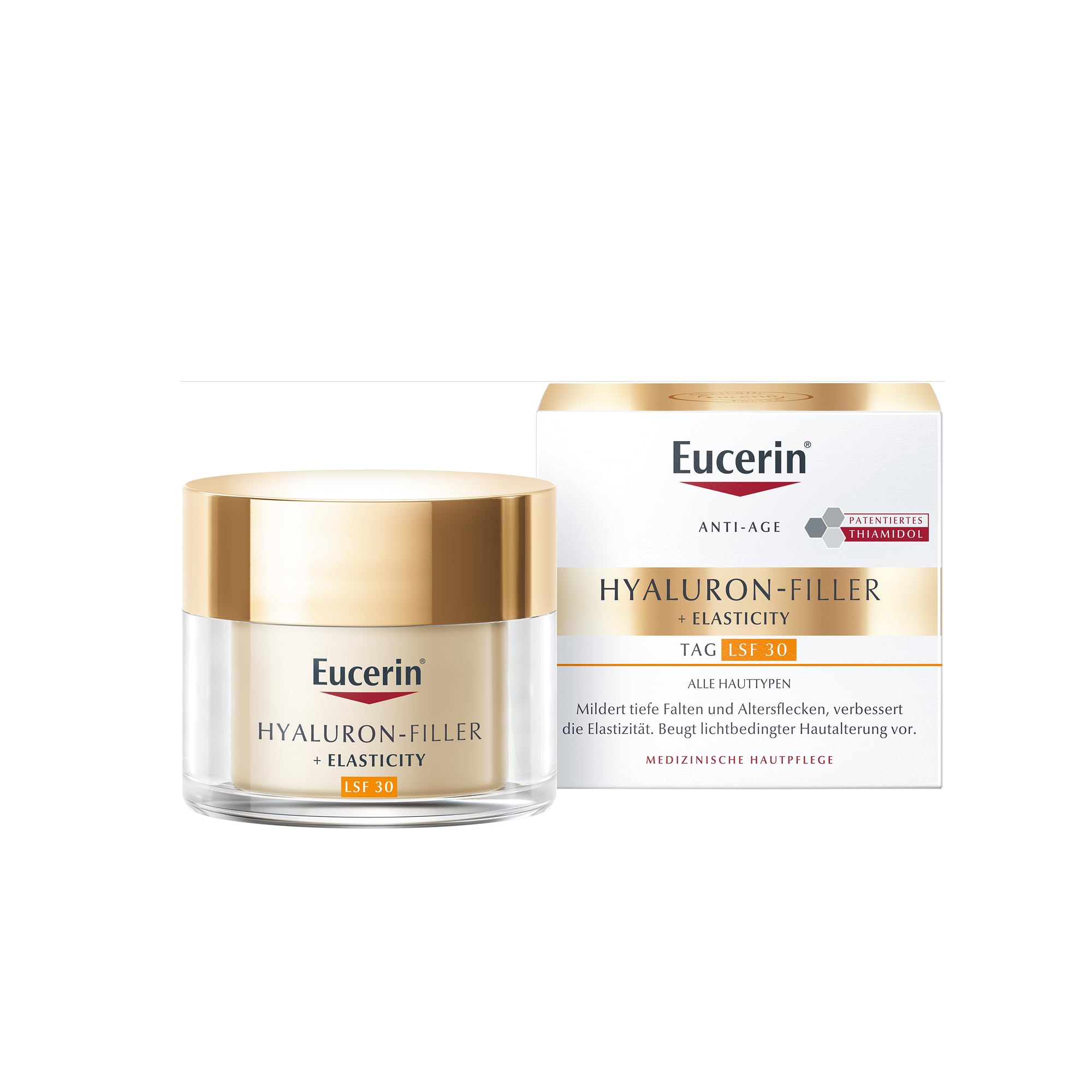 Eucerin Hyaluron-Filler + Elasticity Tagespflege LSF 30 50ml, Gesichtscreme | Anti Aging Gesichtspflege fördert die Hautelastizität, Reduziert tiefe Falten & Pigmentflecken, Mit Hyaluronsäure & Thiamidol