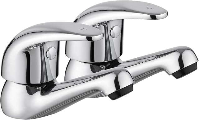 JASSFERRY Chrome Pair of Basin Taps Hot and Cold Water Bathroom Sink Tap Top Lever Handle 1/2" Faucets, Set of 2