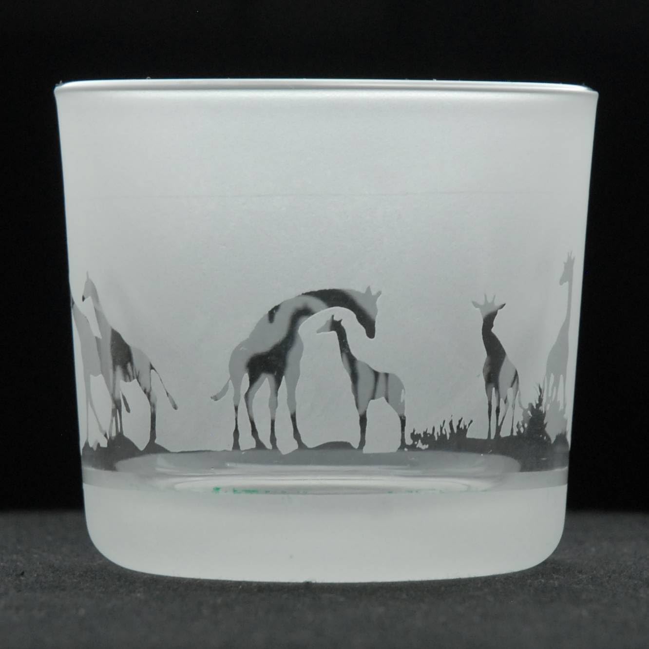 Animo Glass Votive Tea Light Candle Holder, Frosted Etched Glass Holders with Giraffe Design - Clear Tealight Candle Holder Birthday Gift - Home Decor Safari Giraffe