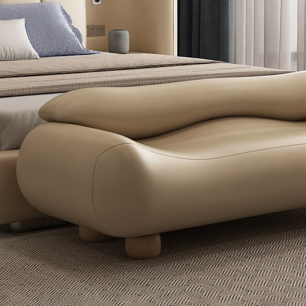 End Stool High-end Wavy Bedroom Bed End Stool with Backrest Spring Stool Bedside Stool Bed Couch Sofa Long Bench Long Bench(Khaki)