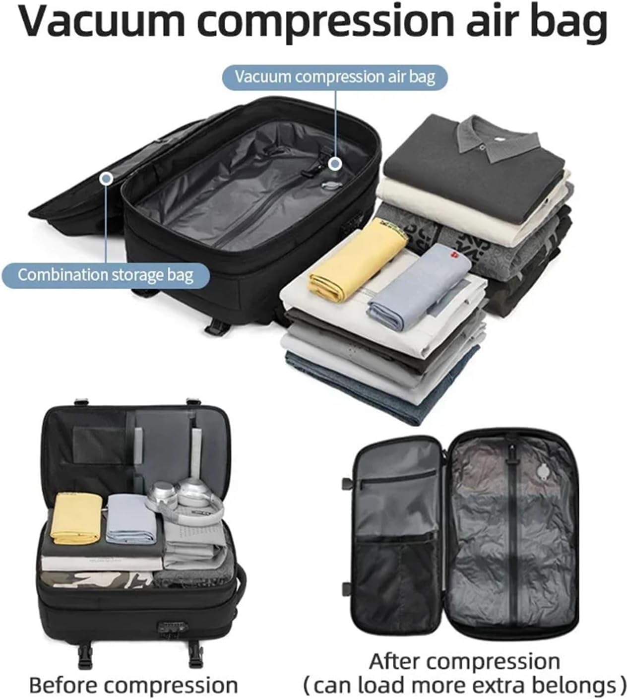 Zaino a compressione da viaggio con grande capacità per laptop fino a 17 pollici, ideale per scuola, lavoro e uso casual