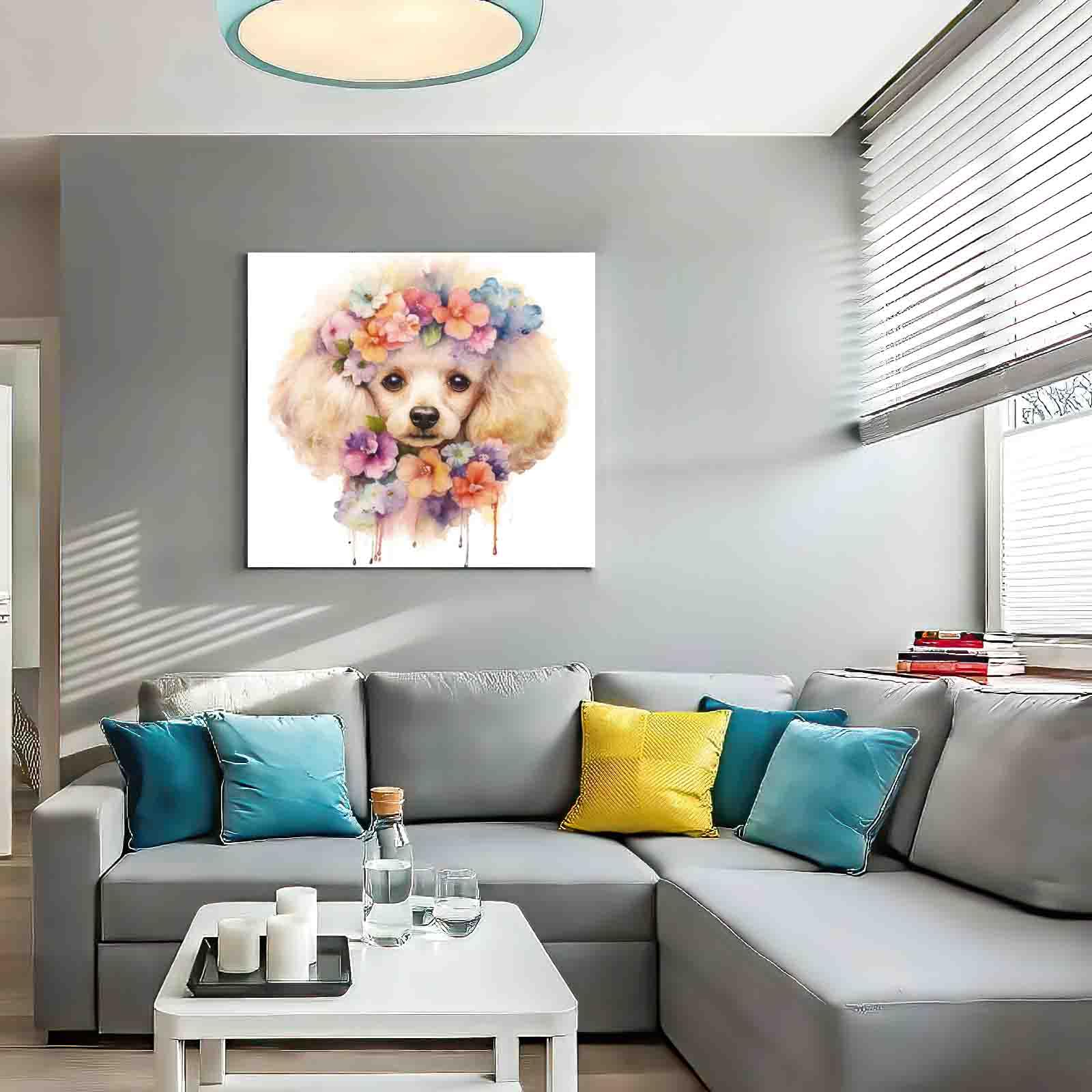 Amazon.co.jp: プードル犬の水彩画プリント-フランス水彩絵の具
