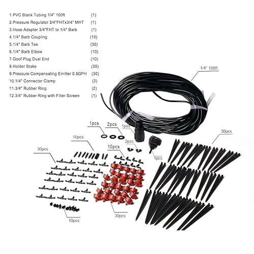 Miniatura 3 de Kit de riego por goteo automático de agua hasta 30 contenedores 0.5 GPH emisores de goteo para plantas de jardín y jardín Rayurain