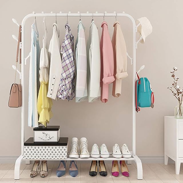 Tanice Clothes Rail Heavy Duty Metal Clothes Rail Garment Rail 2-Tier Pipe Hanging Clothes Rail for Home Office Indoor (White)