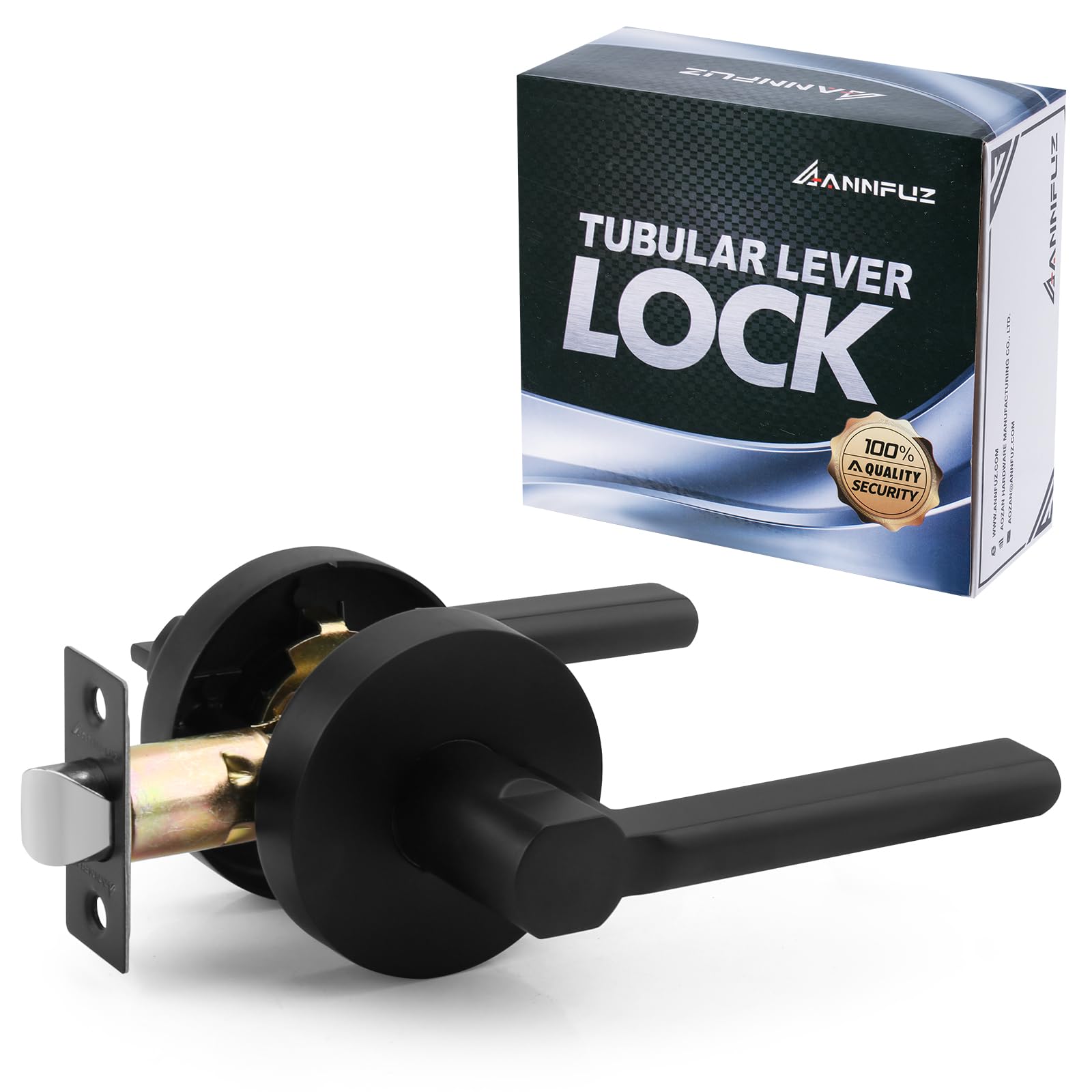 ANNFUZ Round Passage Lever Door Handle Without Key, Non-Locking Heavy Duty Interior Keyless Door Hardware for Hallway/Closet/Laundry Room,Reversible Doorknob for Left&Right Side,Matte Black