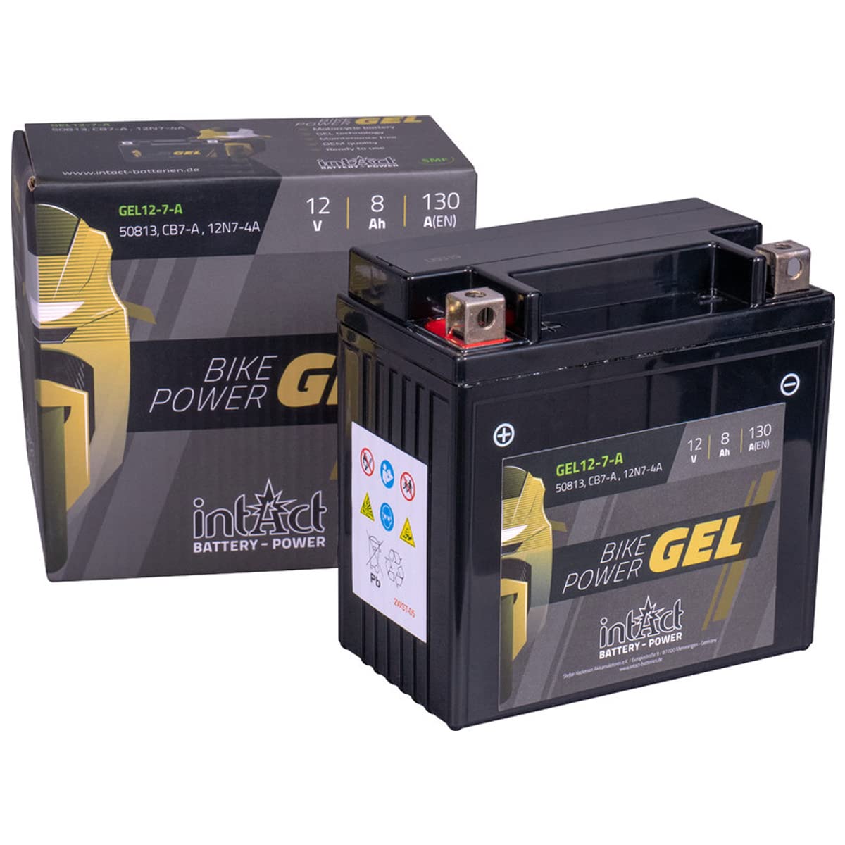 intAct - BATTERIA MOTO IN GEL Bike-Power GEL12-7-A. Sostituisce YB7-A, 12N7-4A. Batteria moto 12V 8Ah 130A. Dimensioni: 137x76x134mm. Con fino al 30% in più di potenza di avviamento.