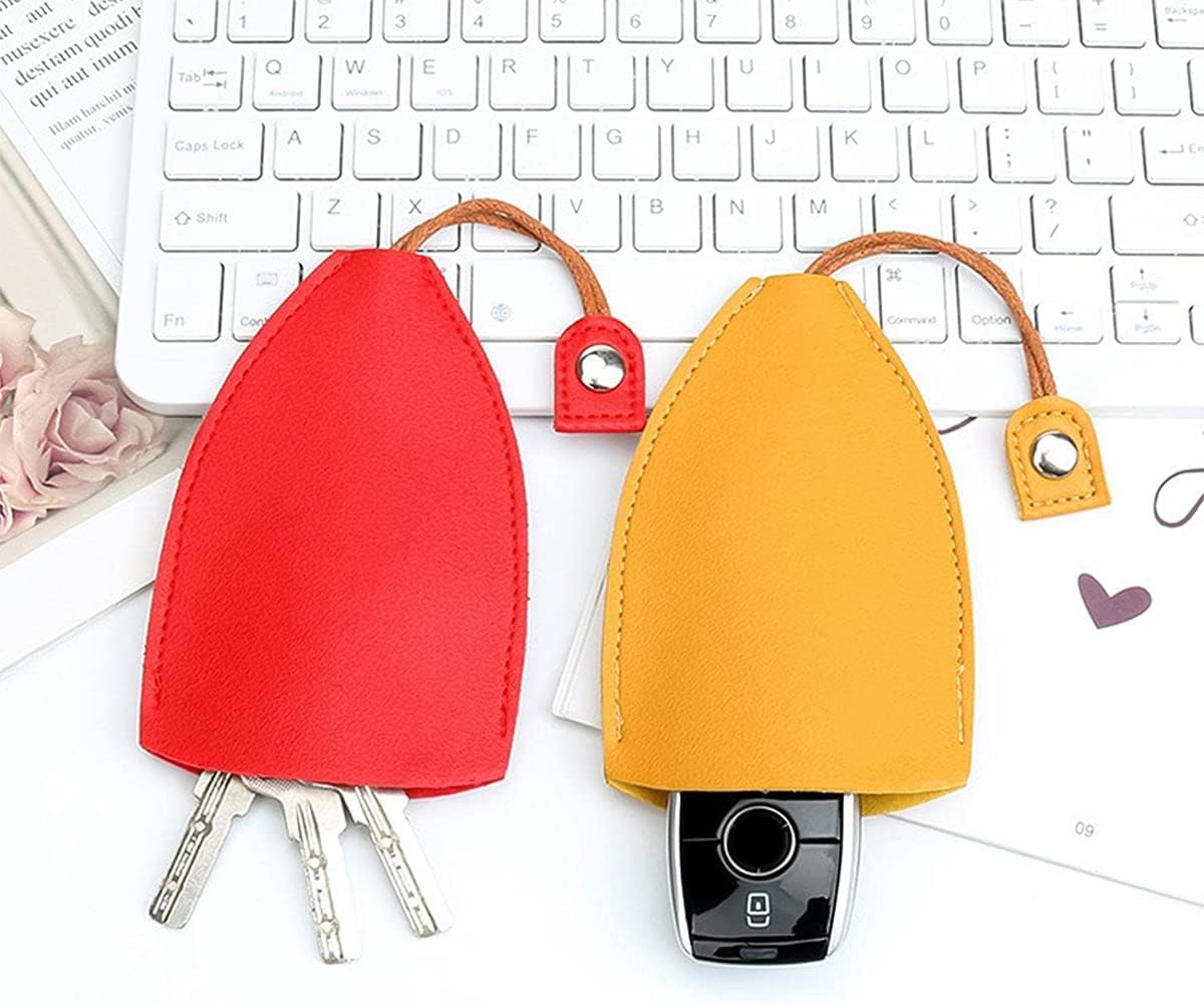 2 Pack PU Leather Pull-Out Car Key Cases, Yellow/Without Cover image 5