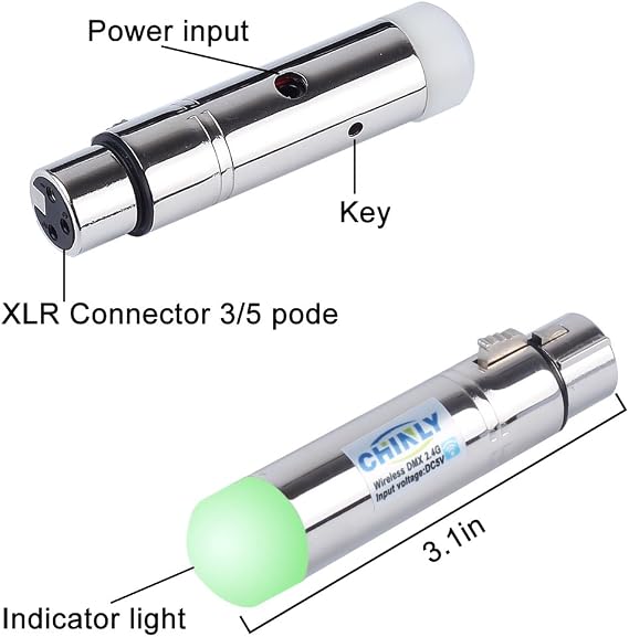 DMX Wireless, CHINLY 8pcs 2.4G DMX 512 1 Male Transmitter & 7 Female Receivers Short version for Stage PAR Party Light