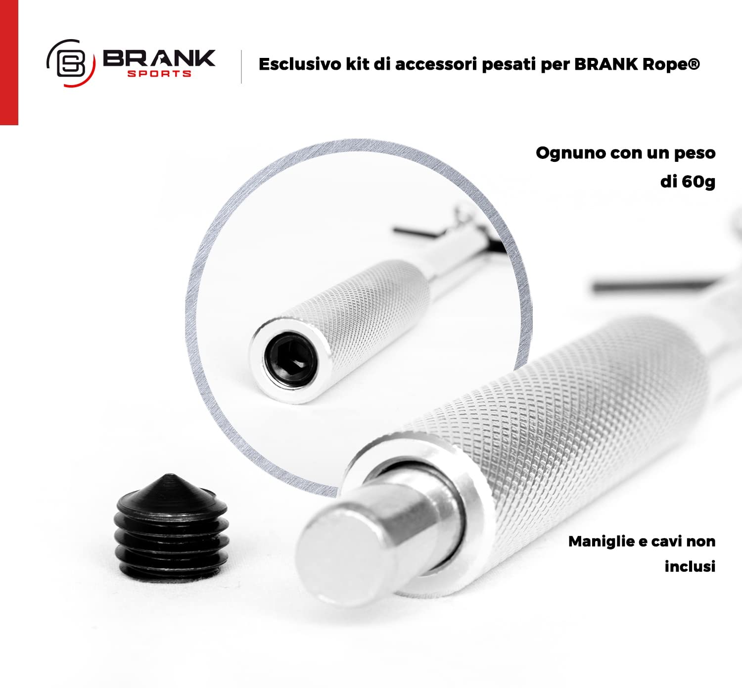 Kit di contrappeso per Corda per Saltare Brank Rope | 2 Pesi da 60g ciascuno, 2 dadi e 1 Chiave a brugola Forniti