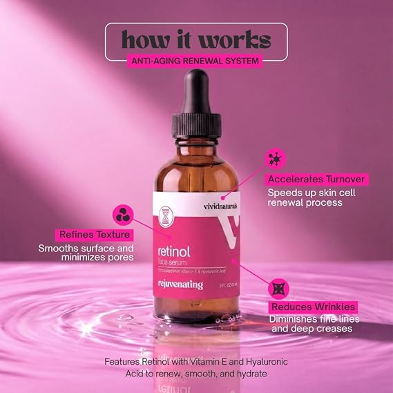 Retinol Serum for Face Made in USA 60ml - Retinol Face Anti Aging Serum with Vitamin E Hyaluronic Acid Anti Wrinkle Night Serums for Skin Care Facial Serums for Aging Skin