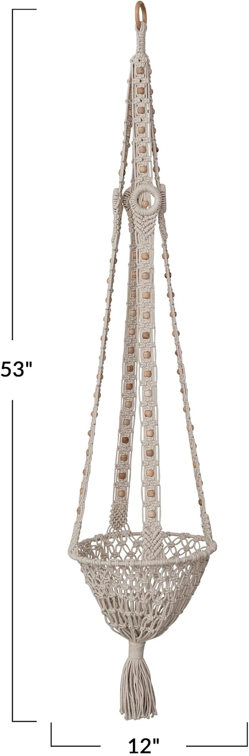 Creative Co-Op Cotton Macrame Plant Hanger with Wood Beads, Natural