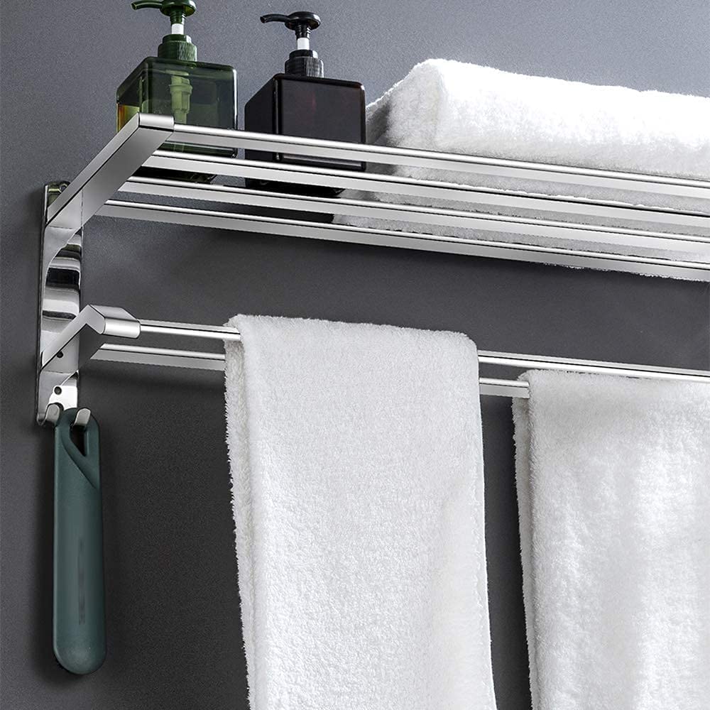 Toallero, toallero, toallero, toallero, estante de baño con toallero y barra, soporte de toalla de acero inoxidable cepillado montado en la pared con ganchos, muebles de baño (color: plateado