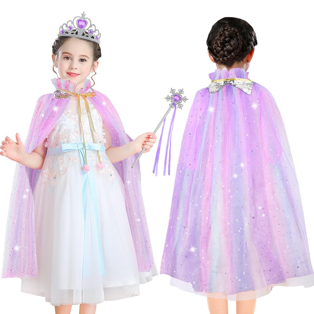 Vicloon Princess Cape Set, 11PCS Dress Up Clothes for Little Girls Includes Cape, Crown, Wand, Jewelry, Bag - Image 4