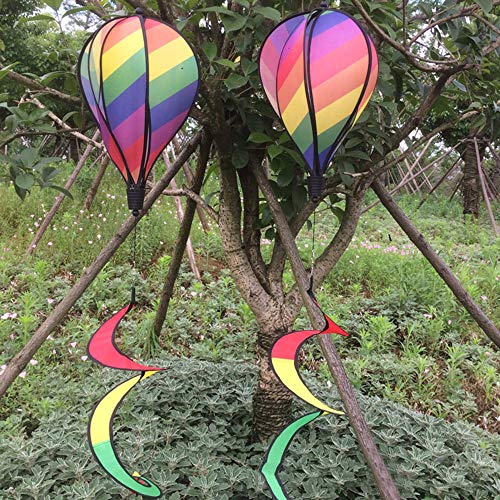 Loriver Rainbow Stripe Hot Air Balloon Spinner Yard Outdoor Decoration