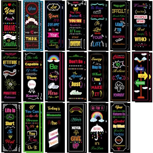 LiYiQ 100 Pcs Motivational Encouraging Inspirational Bookmarks 7×2.5-inch Double-Sided Bookmark for Book Lovers Cute Bookmark for Reader Students School Supplies
