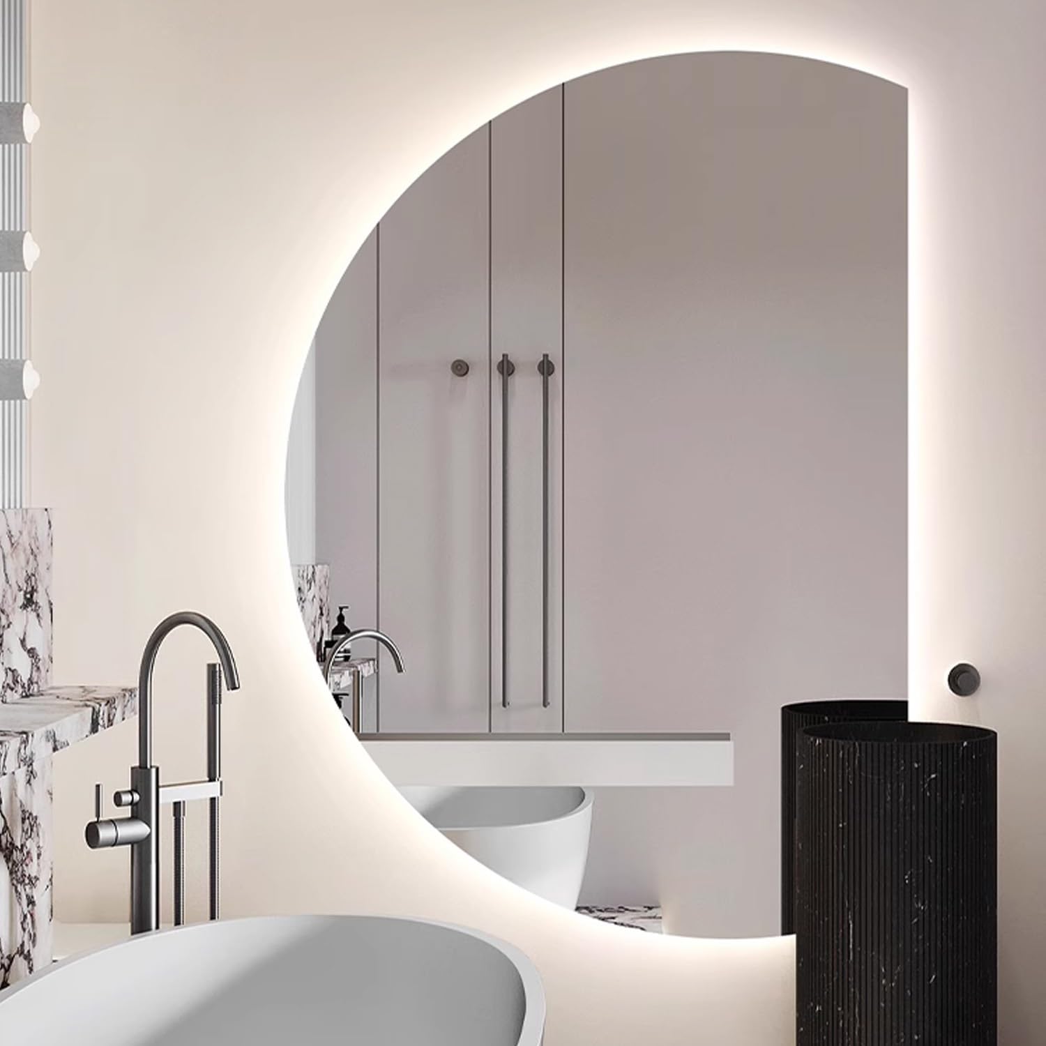 FGXHHS LED Illuminated Frameless Vanity Mirror with Dimmable Lighting and Defogging Feature