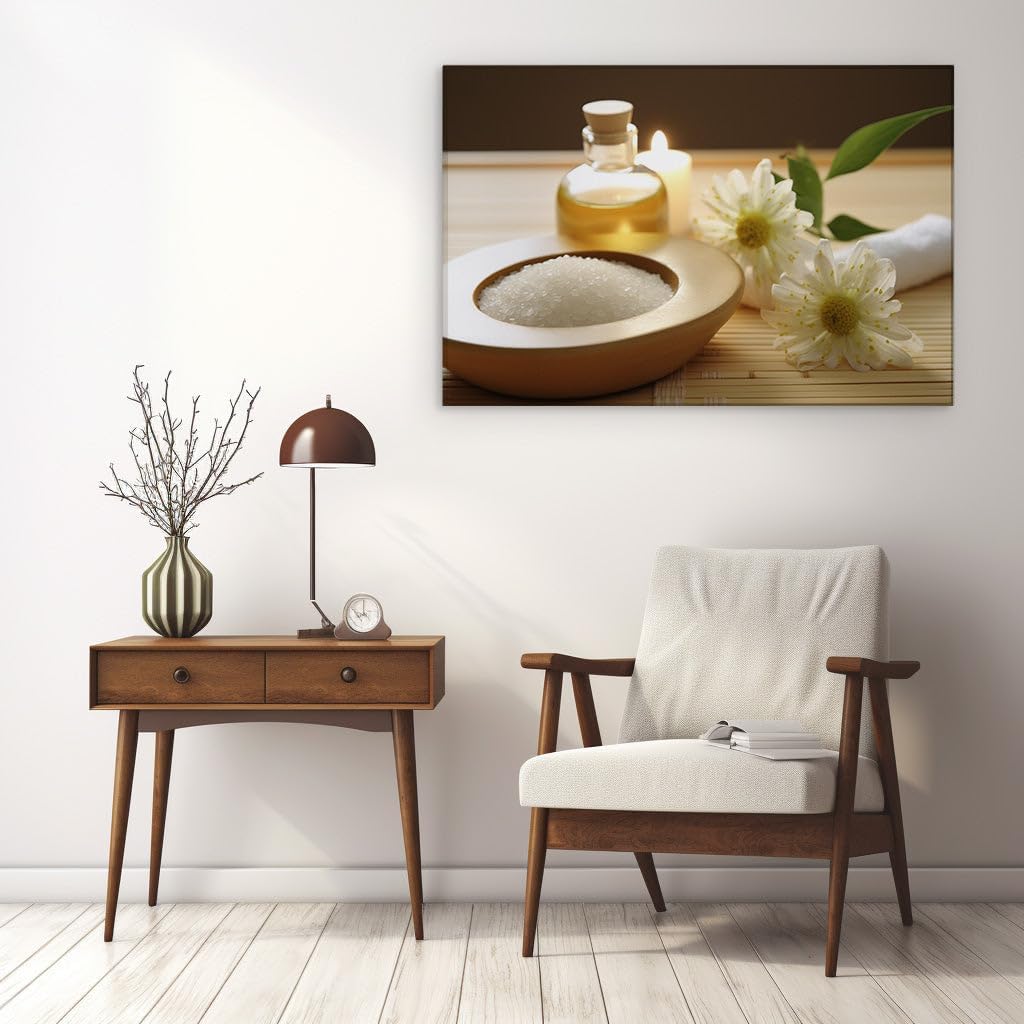 Canvas for Living room. Indulge in Tranquility: A Serene Spa Escape Unveiled on Bamboo, 27 x 18 inch Canvas Wall Art - Ready to Hang - 69x46 cm (27x18 inch)