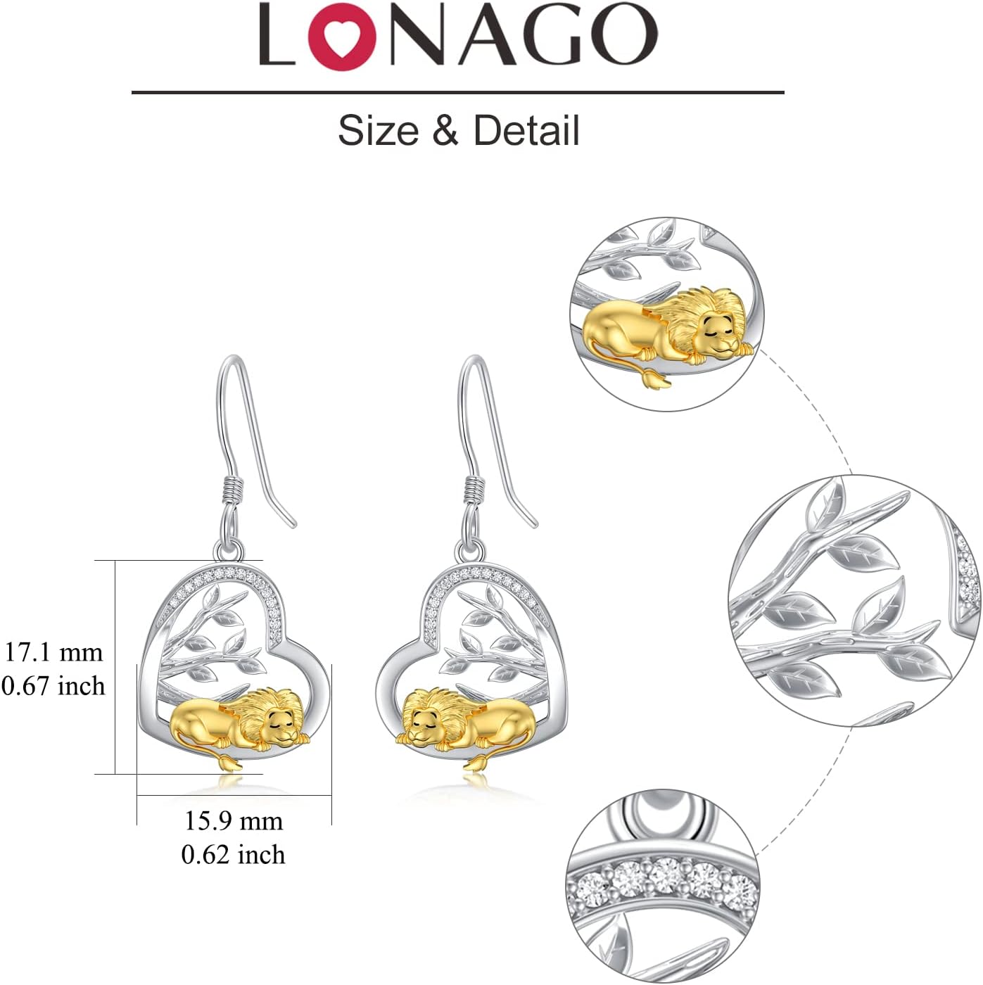 LONAGO Animal Earrings 925 Sterling Silver Cute Tiger Lion Cow Ladybug Monkey Dangle Earrings for Women - Image 4