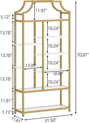 Miniatura 9 de Loomie Estantería de 8 estantes abiertos, 70.87 pulgadas de alto x 31.5 pulgadas de largo, estantería de vidrio templado, exhibición de