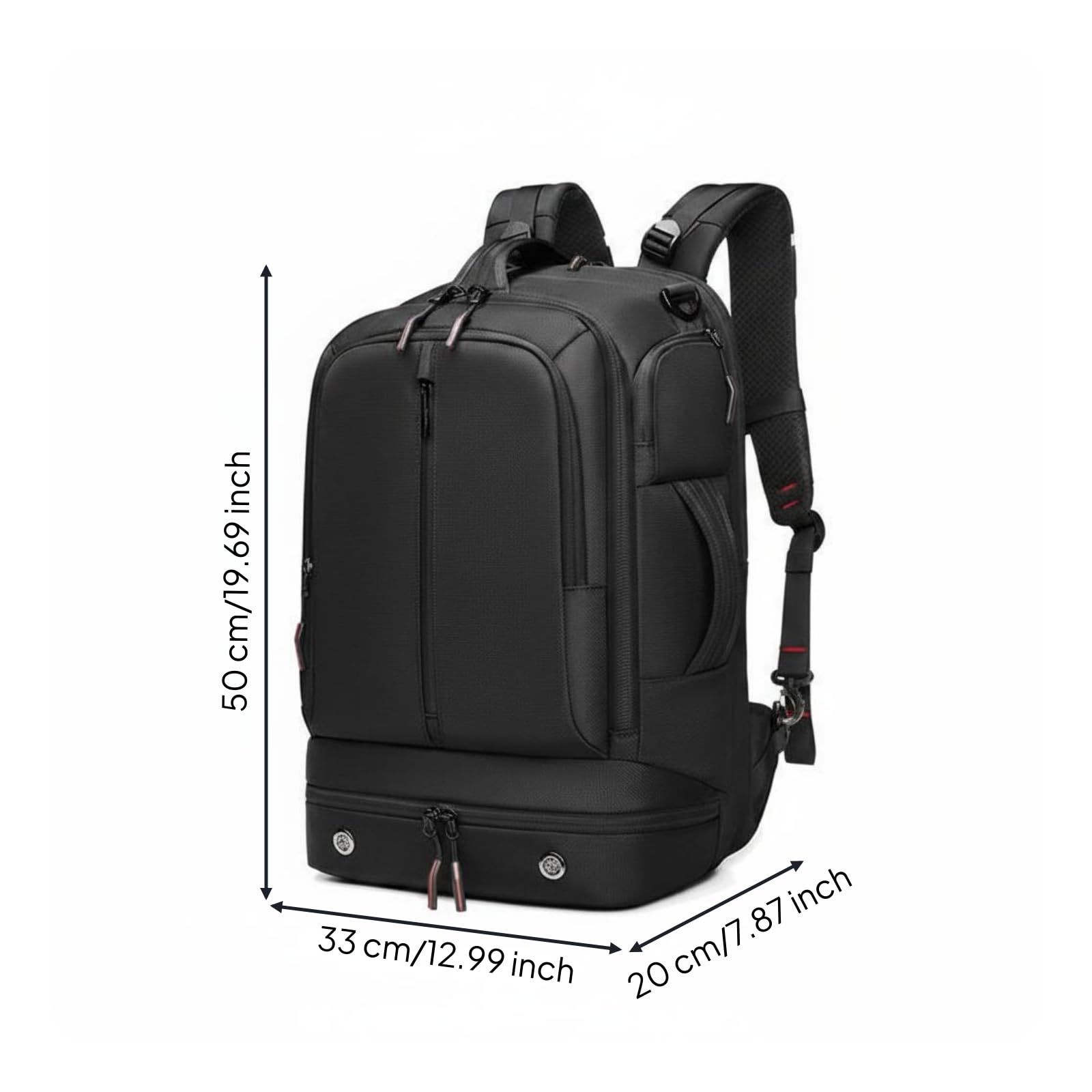 Zaino da Viaggio Uomo Convertibile con Tracolla Zaino Borsa a Spalla Borsa per Ufficio con Tasche Multiple E Protezione Laptop Spallacci Larghi E, Nero, Nero, 19