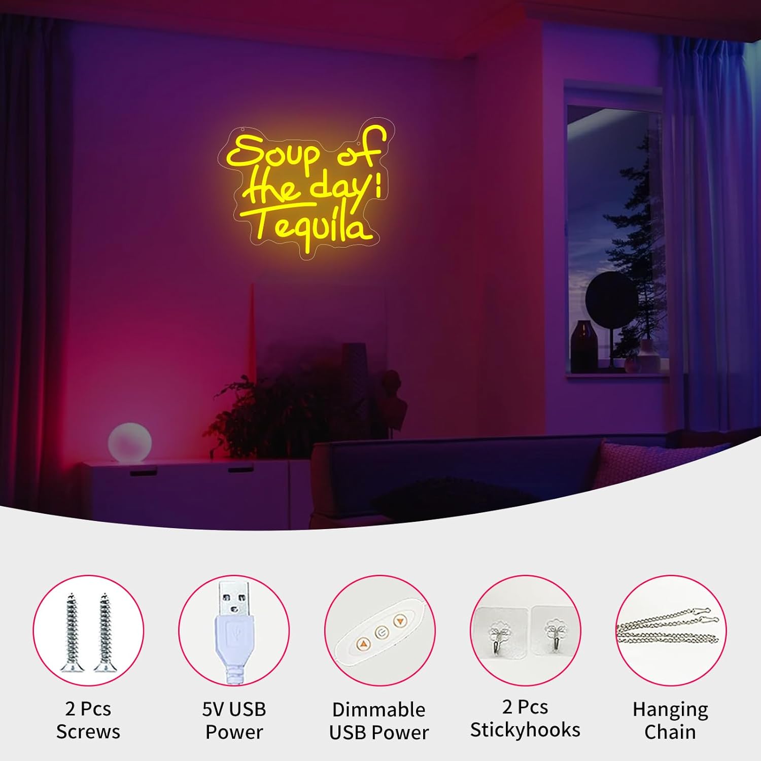 Neon Sign for Wall Decor Light Up Letters Business Led Sign Birthday Party Gifts Led Decorative Night Signs Room Decor Birthday Party Signs for Bar Club Restaurant (Soup of The Day Tequila)