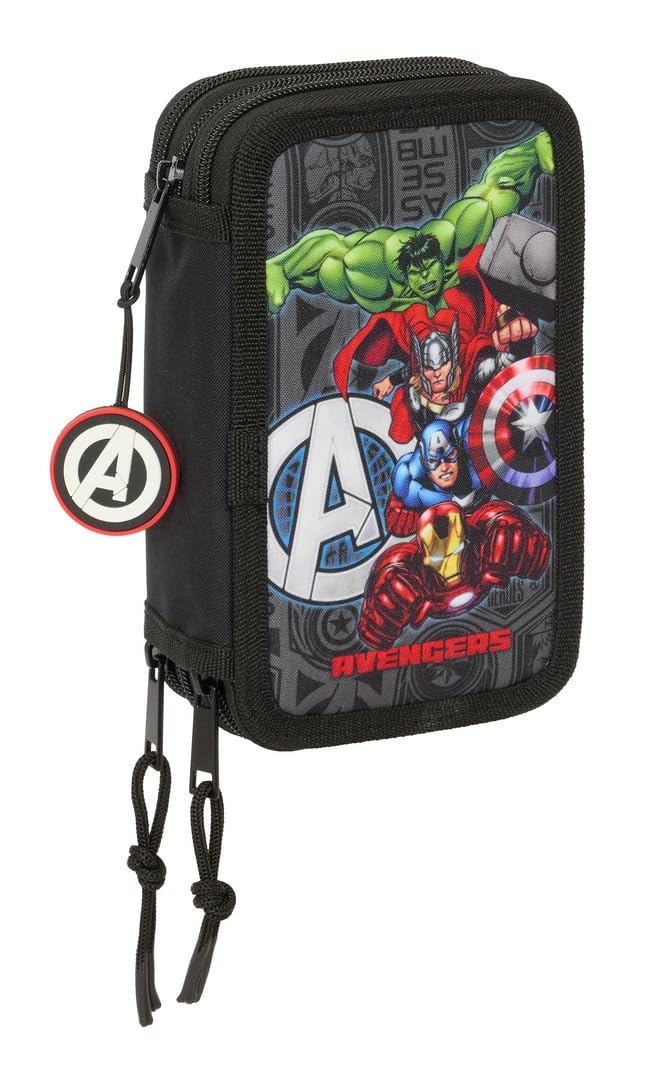 safta AVENGERS VENDETTA - Astuccio scuola con 37 utili inclusi, astuccio per bambini, ideale per bambini dai 5 ai 14 anni, comodo e versatile, qualità e resistenza, 12,5 x 5,5 x 19,5 cm, Nero, M,