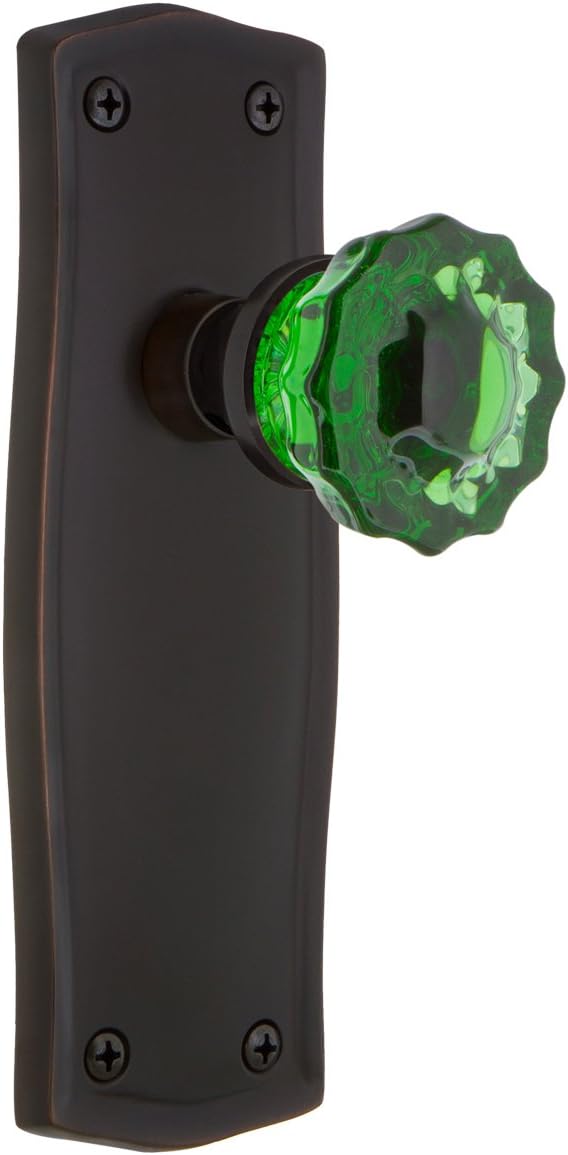 Nostalgic Warehouse 720953 Prairie Plate Crystal Emerald Glass Door Knob in Timeless Bronze, Passage 2.75