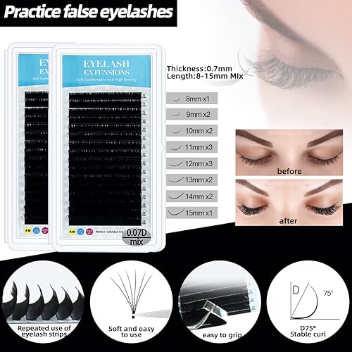 Miniatura 7 de Kit de extensiones de pestañas profesionales, suministros de entrenamiento para principiantes, cabeza de maniquí, injerto de pestañas, abanico USB,