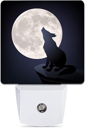 Miniatura 1 de Luz nocturna de lobo negro y luna, sensor inteligente de anochecer a amanecer, luz nocturna para dormitorio, baño, cocina, pasillo, escaleras,