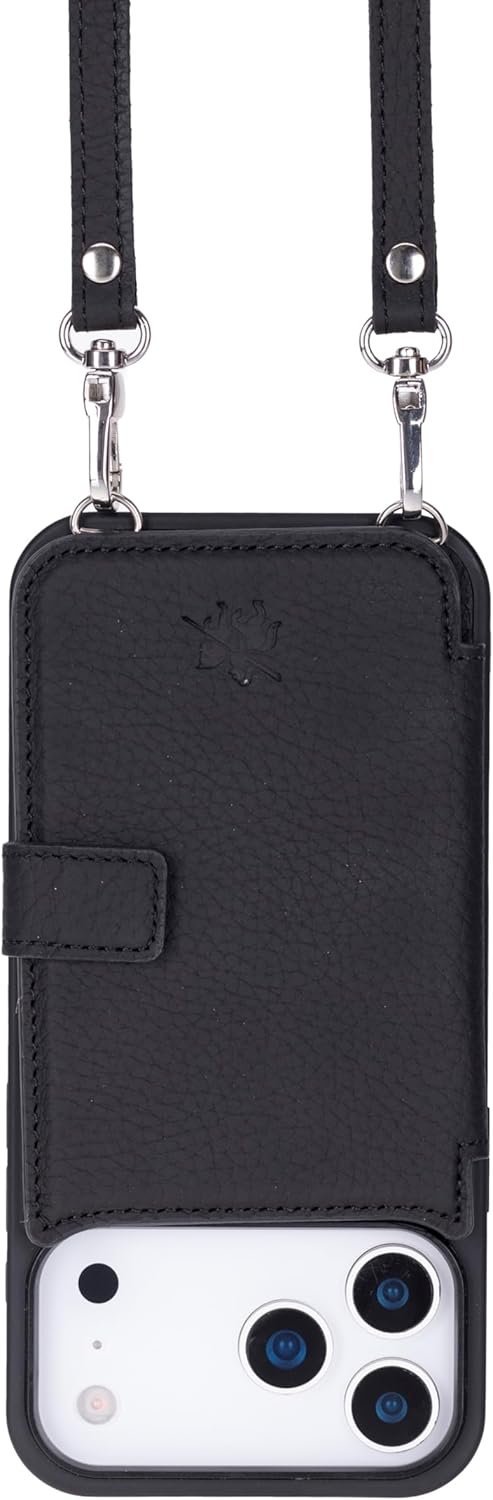 Venito Fermo Premium Leather Crossbody Phone Case with Detachable Strap and Wallet for iPhone 17 | Secure Magnetic Closure, Stylish Hands-Free Design, RFID, Luxury Case, 6.3" Antique Brown