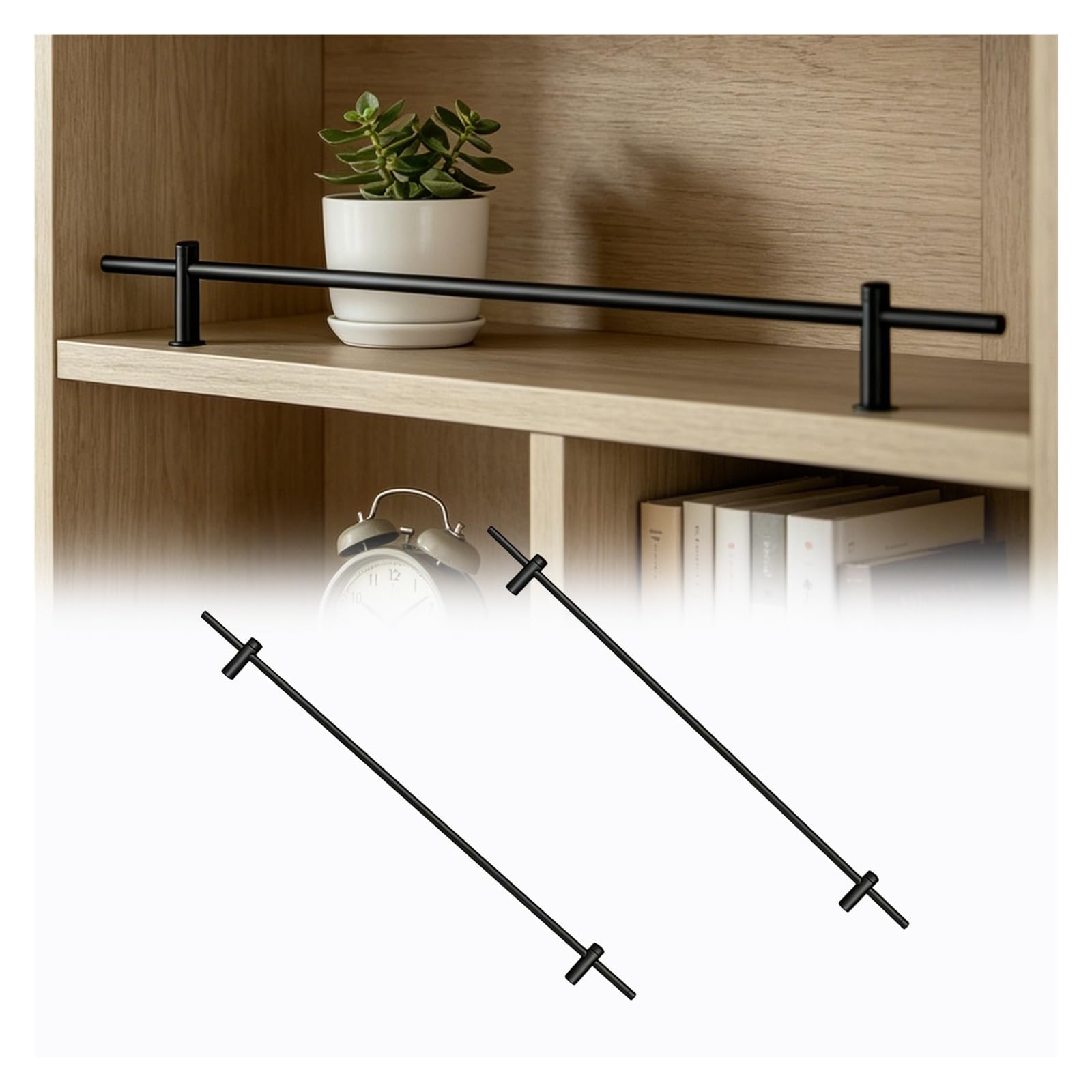 Modern Shelf Guard Rail for Floating Shelves, Decorative Black Gallery Rails Metal Anti-Fall Shelf Railing, for Bookcase, Closet, Kitchen(L-84CM/33.1in)