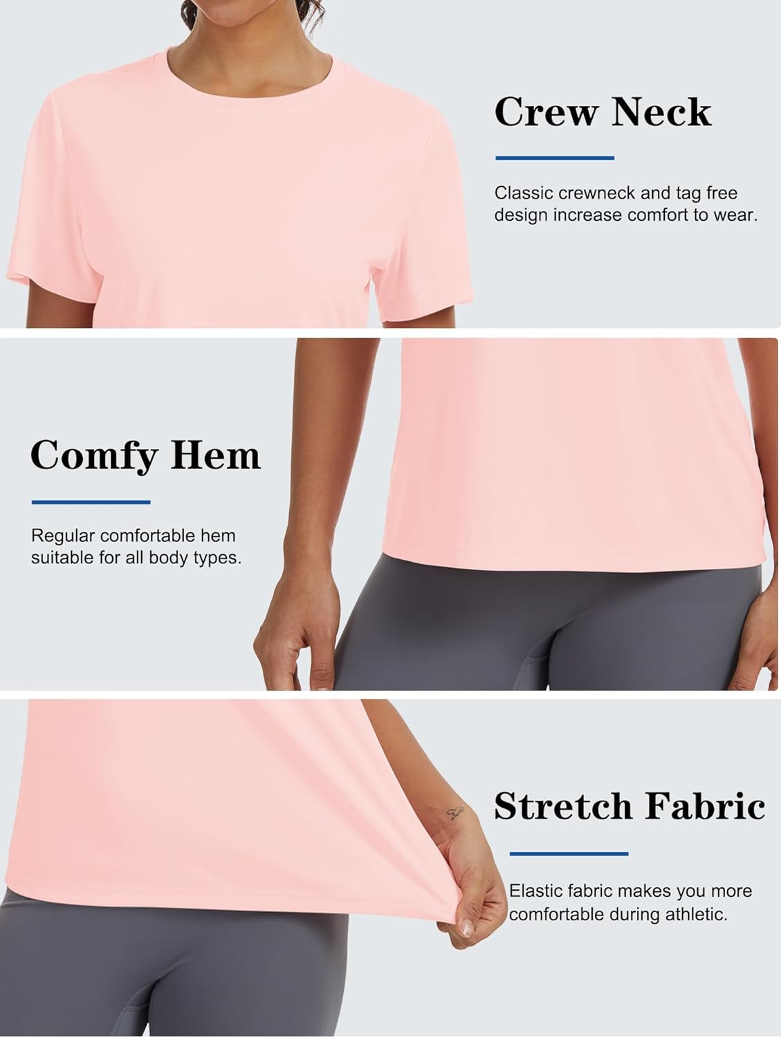 Women's Short Sleeve T-Shirts UPF 50+ UV Protection Quick Dry Shirts for Workout Hiking Running Rash Guard Tops - Image 5