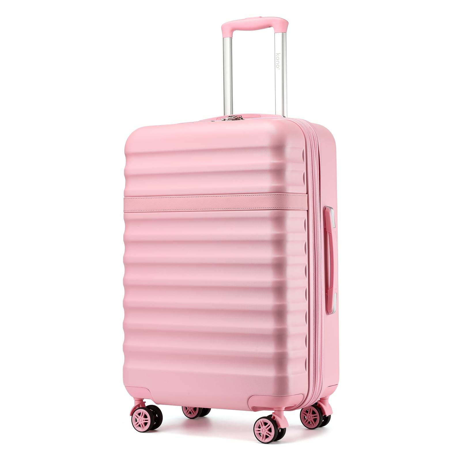 Kono Medium Checked Luggage 24inch Expandable With Spinner Wheels, TSA Lock, ABS+PC Lightweight Travel Suitcase Larger And Lighter Capacity, Pink